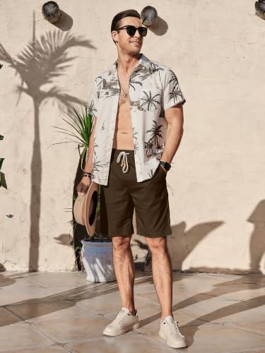 Image of Comdecevis Men's Cotton Linen Casual Shorts