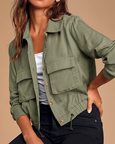 Onedreamer Women's Military Safari Cropped Jackets Button Down Lightweight Oversized Utility Anorak Coat With Pockets #TOP1