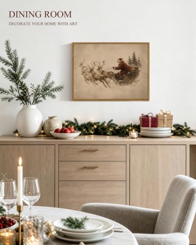 Image of ARPEOTCY Framed Winter Christmas Wall Art, Christmas Reindeer Sled