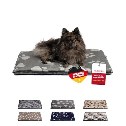 HS-Hundebett gepolsterte Hundedecke in 6 Größen I Qualität Made in Germany - waschbar bei 40° - trocknergeeignet I weiche Kuscheldecke für große & kleine Hunde (45 x 65 cm, Pfote Anthrazit)