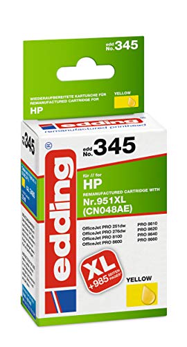 Cartouche jaune EDD-345 edding pour HP 951XL | Idéale pour vos dossiers au bureau à la maison