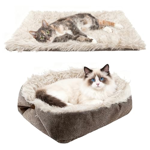 zorvixal Cuccia per Gatti Cani Lavabile, 51x61cm Cuccia di Piccola Taglia, Morbida e Soffice Materasso per Animali Domestici in Peluche 2 in 1 per Gatti e Cani di Piccola Taglia (marrone)