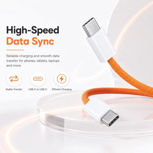 Image of Type C to C Cable 85W Fast Charging, Nylon Braided Cable with PD for iPhone 15 /16 /17, Samsung, OnePlus, Redmi, Pixel, MacBook, Smartphones, Tablets & Laptops, 480Mbps Data Sync Orange-AILKIN