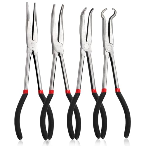 ZOOFOX 4-Style Long Needle Nose Pliers Set, 11'' Extra Long Reach, Carbon Steel, Ergonomic Handles, Heavy Duty, Versatile
