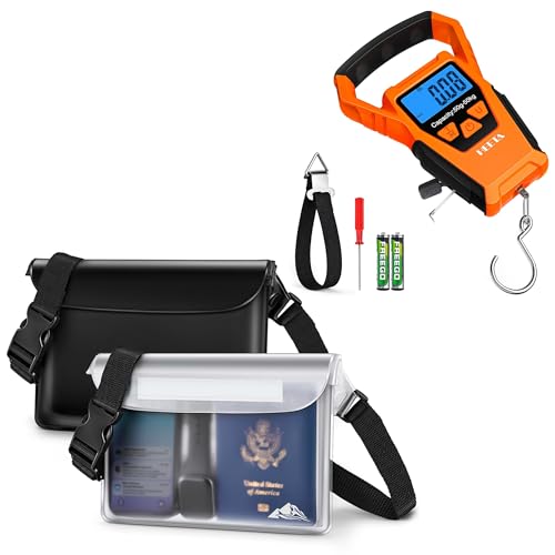 HEETA Waterproof Pouch Bag, Screen Touch Sensitive (Black & White) Bundled with Waterproof Fish Scale Digital with Backlit LCD Display, 2 AAA Batteries Included (Orange)
