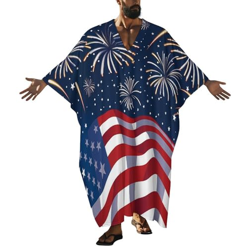 U.S.A. 4th of July Men's Kaftan Thobe V-Neck Long Gown Loose Robe