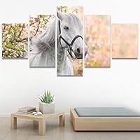 SIGNWIN 5 Panel Canvas Wall Art Modern Art Animals Dramatic Horse Multicolor Photography Traditional for Home Decorations Ready to Hang - 60