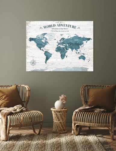 Image of IPIC - Vintage World Push Pin Travel Map on Canvas, Large World Map Wall Art, Elegant World Maps for Wall Decor, Made in USA