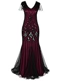 PrettyGuide Women 1920s Ball Gown Bead Sequin Art Deco Mermaid Evening Dress Short Sleeve S Burgundy
