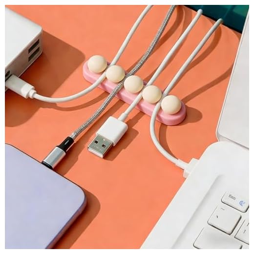 1 Pcs Pea Cable Clips, USB Cable Organizer, 4 Slots Charging Cord Holder, Self-Adhesive Desk Cord Organizer for Car Office Desk Workbench Bedroom Bedside Nightstand (Pink)