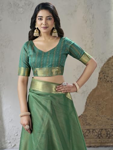 Image of Satrani Women's Shimmer Silk Weaving & Sequins Work Saree with Unstitched Blouse Piece