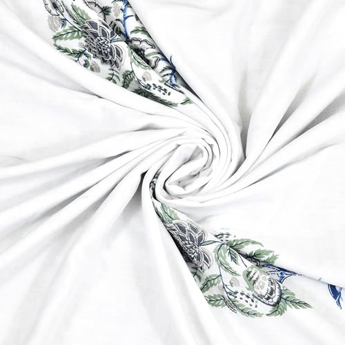 Image of BLOCKS OF INDIA Hand Block Printed Cotton Single Size Reversible Malmal Dohar for Summer (Blue Tree of Life)