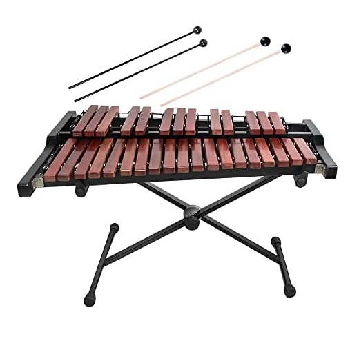 TNZMART 32 Key Xylophone Set with Adjustable Stand Wooden Glockenspiel Percussion Educational instrument