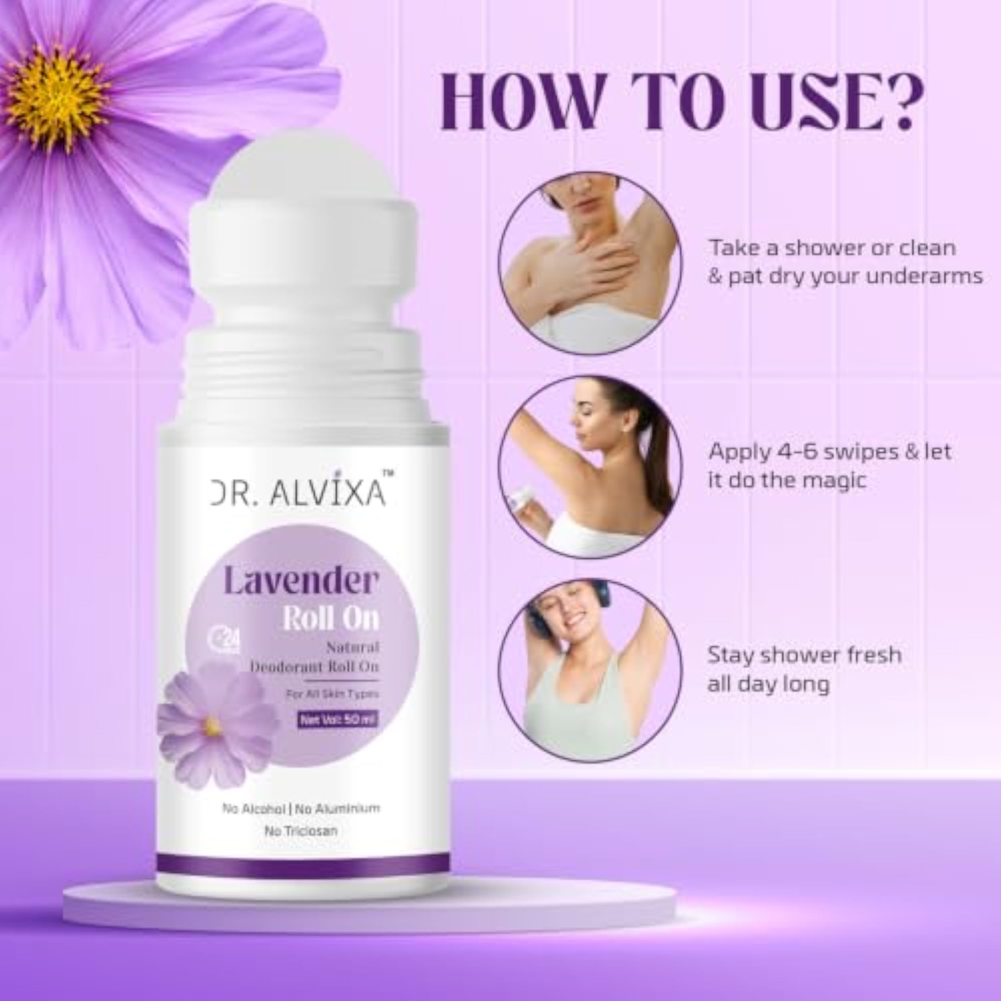 Lavender Natural Freshness Underarm Roll On Deodorant for Men & Women