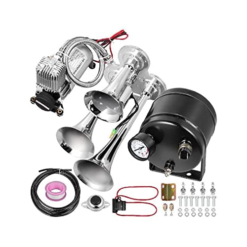 Kit de bocina de aire 12V de 4 trompetas metálicas con tanque de 6L de alta resistencia 3