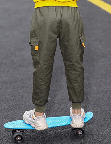 Gihuo Girls Cargo Jogger Pants Drawstring Multi Pocket Kids Casual Cotton Hiking Pants For Street Hip Hop(Army-M) #TOP3