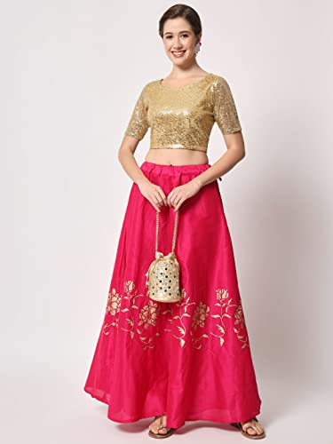 Image of studio rasa Women's Net Sequin Embroidered Sheer Sleeves Readymade Saree Blouse for Wedding Festive Party