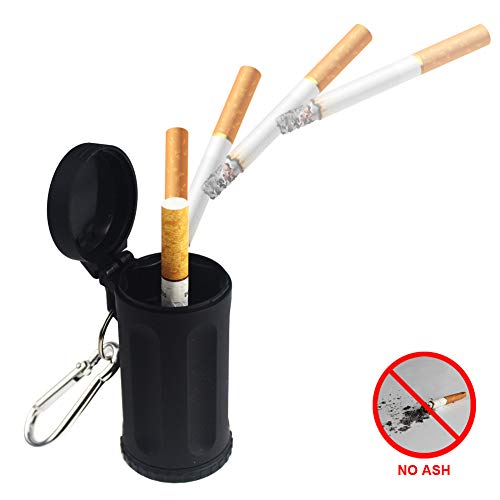 Honoro Portable Ashtray With Lid For Outdoor,Abs Smokeless Windproof Cigarettes Ashtray With Keychain,Black #TOP1