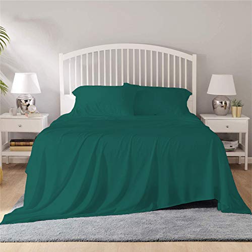 Image of YRM Bedding's - Egyptian Cotton Bedsheet 400-TC Premium Hotel Quality 1 Bedsheet (90x100) + 2 Pillow Covers (18x28) - (Double Bed, Teall Color)