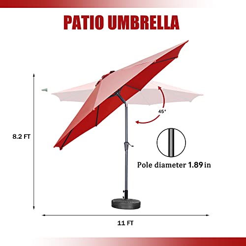 Hyd-Parts 11 Ft Large Patio Umbrella Waterproof And Sun Shade 360-Degree Outdoor Umbrella With Tilt And Crank (Red) #TOP1
