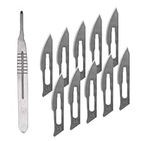 Skalpellklingen,Skalpell Fusspflege,Scalpel Blades,Podologie Instrumente Skalpell,10 Stück Skalpellklingen Aus Karbonstahl - Ersatzklingen Einzeln Steril Verpackt + Skalpell Halter - Edelstahl