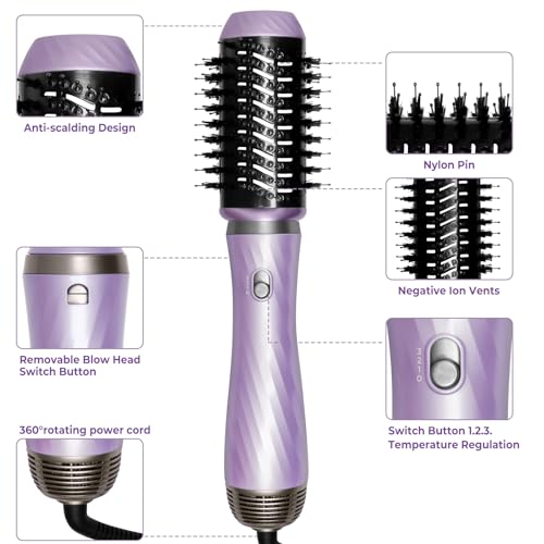 6 in 1 Hair Dryer Brush, Detachable Blow Dryer Brush, 2023 Hair Styling Tools Set Air Auto Wrap Negative Ionic Hair Dryer with Hair Curlers, Hot Air Brush, Thermal Brush, Hair Straightener Brush - Thumbnail 6
