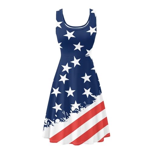 Image of Women Stylish Tank Dresses Sleeveless Round Neck Midi Casual Dress with Pocket for Summer