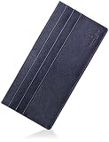 [BLUE SINCERE] 超薄 長財布 本革 RFID カード6枚 スキミング防止 レディース 薄型 財布 お札入れ 小銭入れ付き 収納 小型 ミニ ウォレット フラグメントケース / SW2 (ダークネイビー)