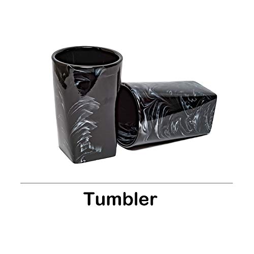 Jung Ford 5-Piece Bathroom Counter Top Accessory Set - Dispenser for Liquid Soap or Lotion, Soap Dish, Toothbrush Holder and 2 Tumblers, Marble Imitated Resin (Ink Black) - Thumbnail 4