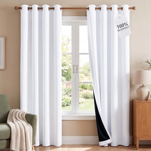 NICETOWN 100% Blackout Window Curtain Panels, Cold and Full Light Blocking Drapes with Black Liner...