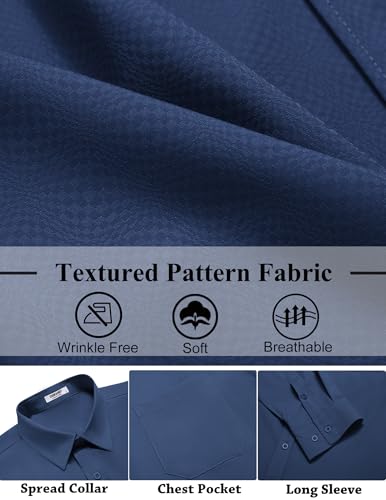 COOFANDY Mens Dress Shirts Long Sleeve Wrinkle Free Shirt Textured Business Casual Button Down Shirt Deep Blue - Image 5