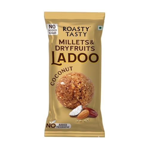 Image of Roasty Tasty Coconut - Millets & Dryfruits Ladoo | Energy Bar Replacement | No Added Sugar | No Artificial Flavor | Healthy Snacks | Rich in Proteins | Dry Fruits, Seeds & Nuts Mithai | 5 Pcs-40g each
