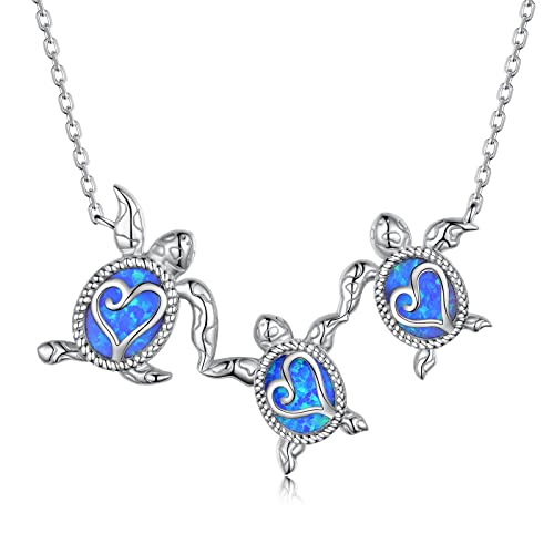 Opal Turtle Necklace 925 Sterling Silver Hawaiian Sea Turtle Pendant Necklaces Beach Jewelry Gifts for Women Girls