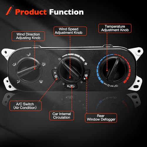 55111840AE Front Climate Control Module A/C Heater Air Conditioning Panel w/Rear Window Defogger Switch, Compatible with 2007-2010 Jeep Wrangler JK Rubicon Replace# 55111840AB, 55111840AC, 55111840AD