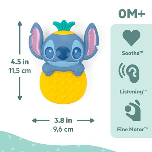 Image of Disney Baby Stitch Tropical Teethe Rattle & Teether by Bright Starts, Pineapple Shaped Activity Teether Toy for Newborns and Up