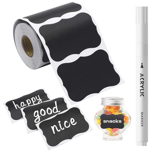 Lot de 120 Etiquettes Autocollantes, Etiquette Epices avec Stylo, étiquettes pour Bocaux pour la Cuisine, Pour Pots à épices, Confitures, 5.5 x 3.5 cm...