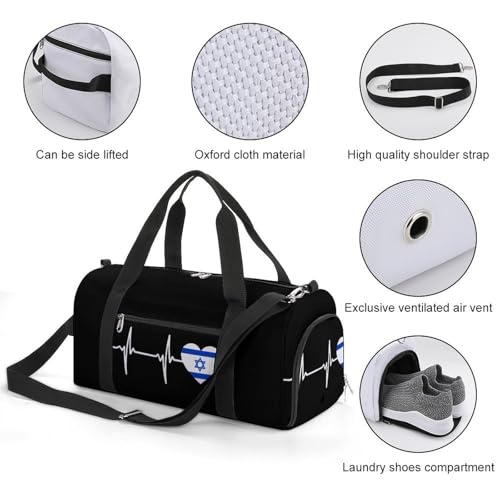 Israel Flag Heartbeat Gym Bag Travel Duffle Bags Carry On Tote Weekender Bag Suitable for Men Women3