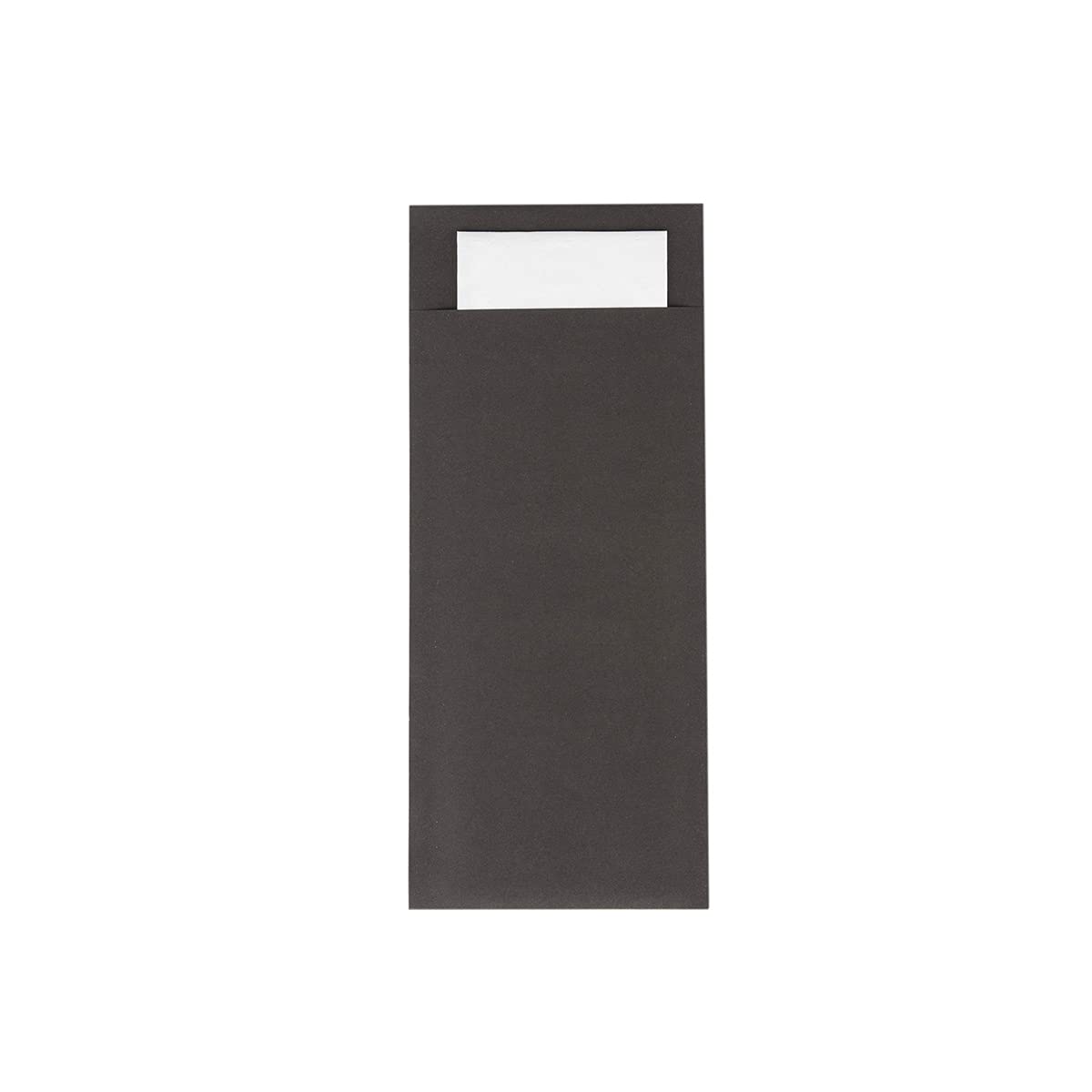 Mank Papier Bestecktasche 85 x 200 mm mit 2-lagiger Tissue Serviette in Weiß Besteckhülle Besteckbeutel in verschiedenen Farben (Schwarz, 500)