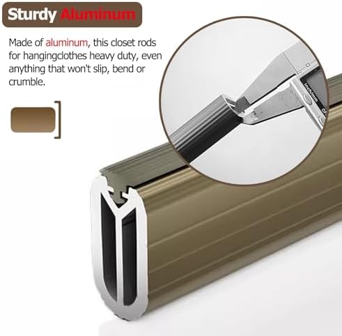 Heavy Duty Ceiling-Mount Closet Rod Bracket - Adjustable Aluminum Clothing Rail & Hanger Bar, Easy Install, Stylish Champagne Finish, Perfect for Closet Organization, Size L