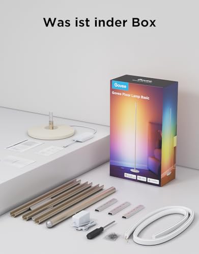 Govee RGBIC LED Stehlampe Wohnzimmer, 1000lm Stehleuchte Dimmbar, Arbeiten mit Matter & Alexa, 85 Szenenmodi, 16 Millionen Farben, DIY & Musikmodi, 136cm Ecklampe für Schlafzimmer Deko, Gold
