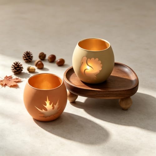 Thanksgiving Votive Candle Holder Set of 6, Glass Votives Holder with 6 Laser Engraving Patterns, Tealight Holders Bulk for Fall Table Centerpiece Decor