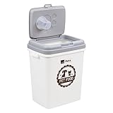 Taylor & Brown 40L/15KG Airtight Pet Food Storage Container Flip Top Locking System With Integrated Scoop Plastic Birds Pet Dog Cat Animal Dry Food Dispenser Bin, White/Grey