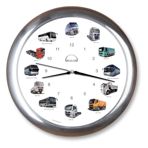 KOOKOO MAN Truck Clock - Reloj de pared con mecanismo de cuarzo, color cromado