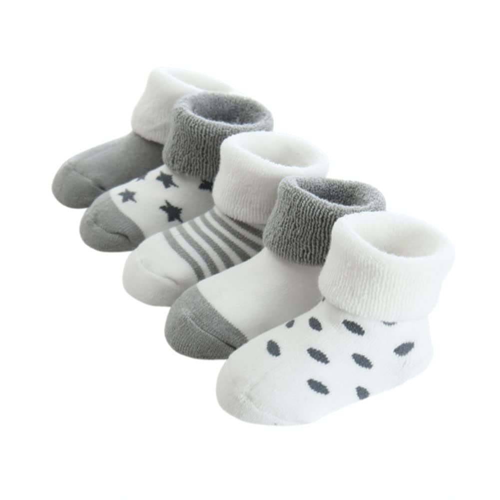 Fedmois Grey Baby Thick Winter Socks Cotton Toddler Infant Newborn Cozy Warm Socks Pack Of 5, 12-24 Months