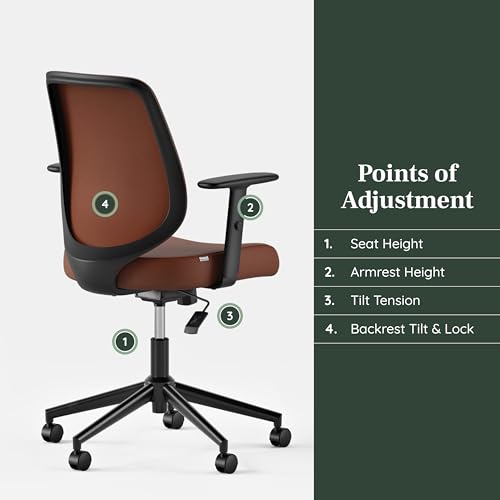 Image of Branch Daily Chair - Vegan Leather Office Chair with Swivel, Lumbar Rest, and Adjustable Armrests - Comfortable Seating for Improved Posture and Productivity - Mahogany | Lumbar Rest and Adjustable Armrests, Comfortable Seating for Improved Posture and Productivity, Mahogany