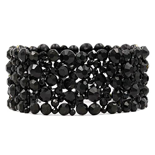 Lavencious Round Shape Rhinestones Hollow Stretch Bracelet Party Jewelry For Women (Jet Black) #TOP3