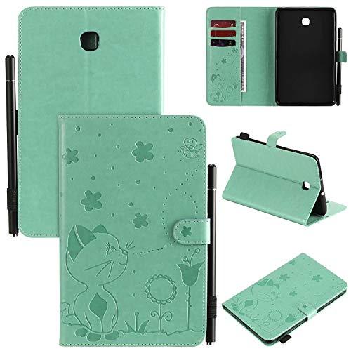 Hülle für Samsung Galaxy Tab A 8.0 2018 / SM-T387 {8"},Pu Leder Katze Biene Schutzhülle Case Cover mit Ständer Stift Halter Funktion,Grün