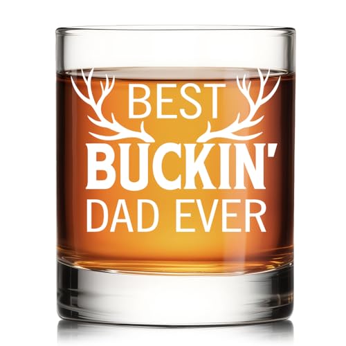 RZHV Best Buckin Dad Ever Old Fashioned Whiskey Glass, Funny Father's Day Hunting Gifts for Dad Uncle Grandpa Men, Anniversary Birthday Christmas Gifts for Coworker Husband Friend Brother