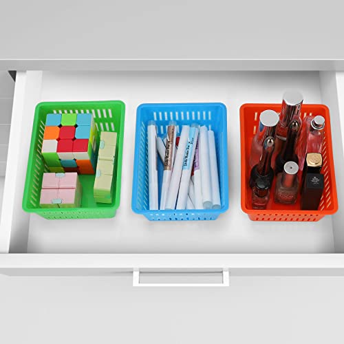 10 Pack Mini Storage Baskets Bins, Plastic Organizer Basket, Colorful Shelf and Desk Make-up Storage Crate Organizing Containers, Ideal for Home Classroom Office Organization. 6.1\"L x 4.5\"W x 2.4\"H - Thumbnail 3