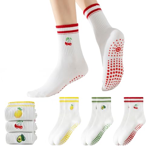 Image of BISOUSOX Pilates Socks Cute Grippy Socks Woman, Ruffle Frilly Grip Ankle Lettuce Dress Yoga Non Slip Sock Size 5 7-9
